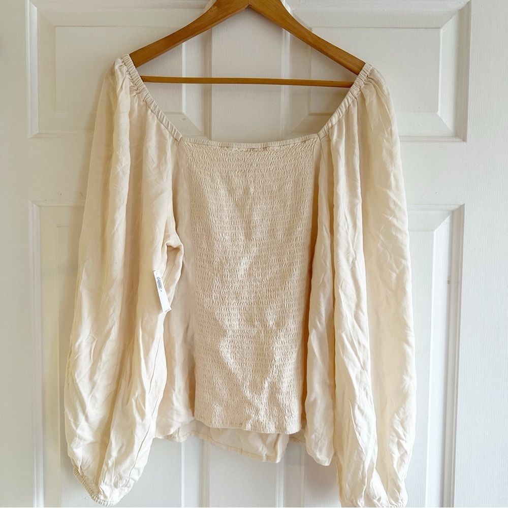 Old Navy Women's Size XL Square Neck Crepe Babydoll Top Beige Boho Cottagecore - Picture 7 of 8